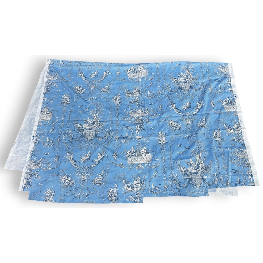 Vintage P Kaufmann Blue Toile Fabric French Country Decor Remnant 58x76